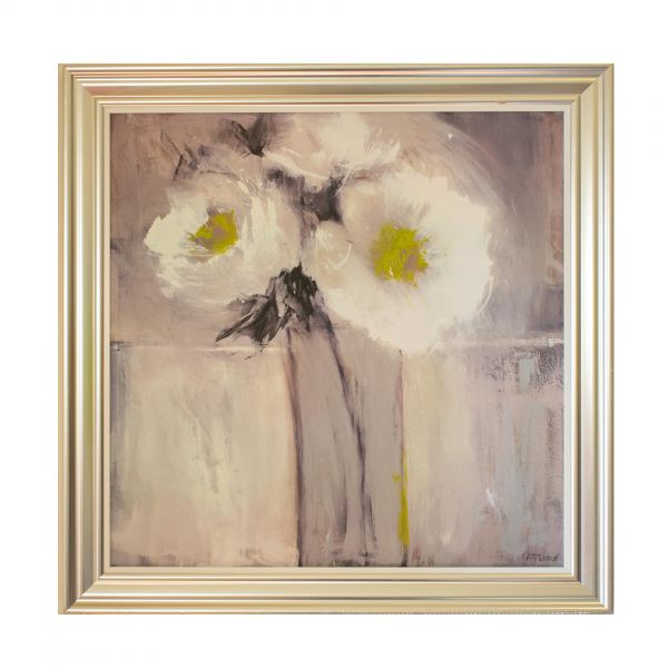 Cuadro jarrón con flores blancas