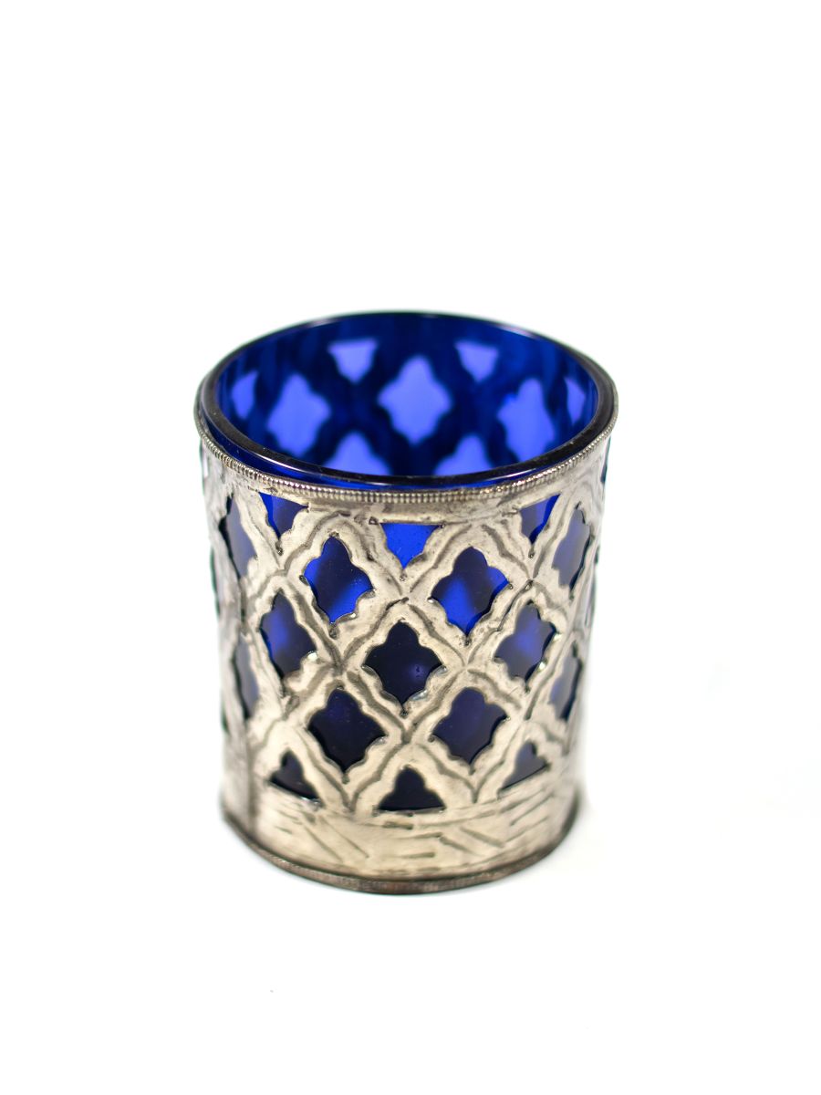 Set De 3 Portavelas De Metal Con Vidrio De Color