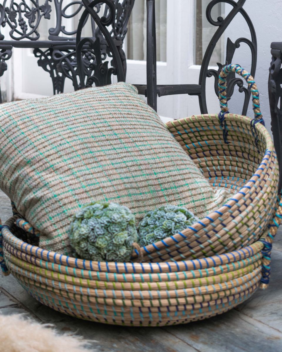 Set De 3 Canasto Con Manija Celeste Y Verde