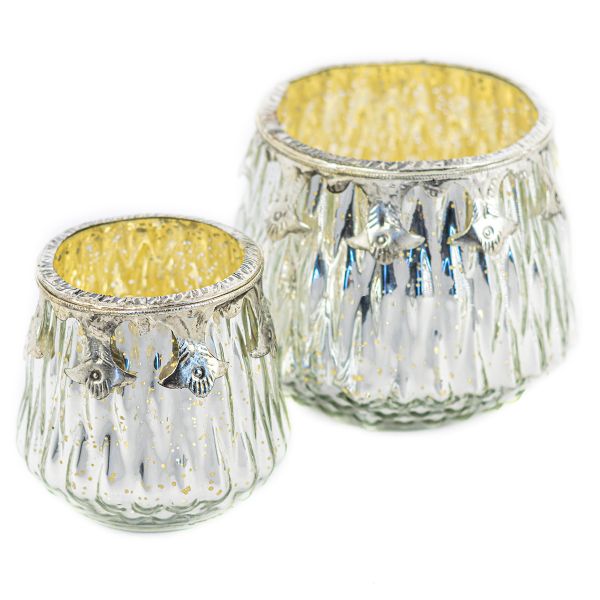 Fanal de vidrio plateado estriado