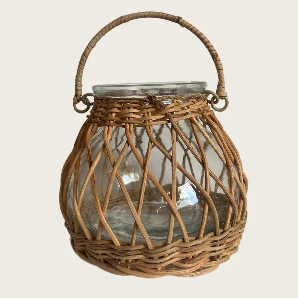 Fanal Vidrio Bombé Con Rattan