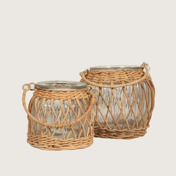 Fanal Vidrio Cil. Con Rattan