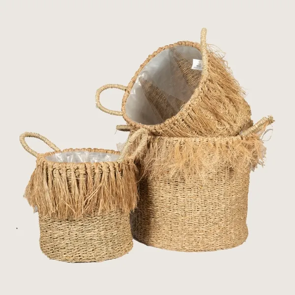 S/3 Canastos seagrass c/jute