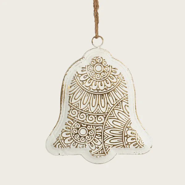CAMPANA COLGAR METAL BLANCO Y DORADO