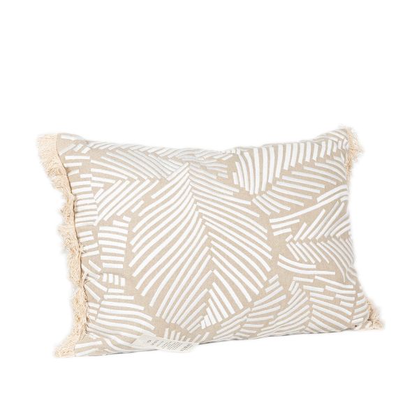 Almohadon Leaves Bordado Con Flecos - 35 X 50 Cm