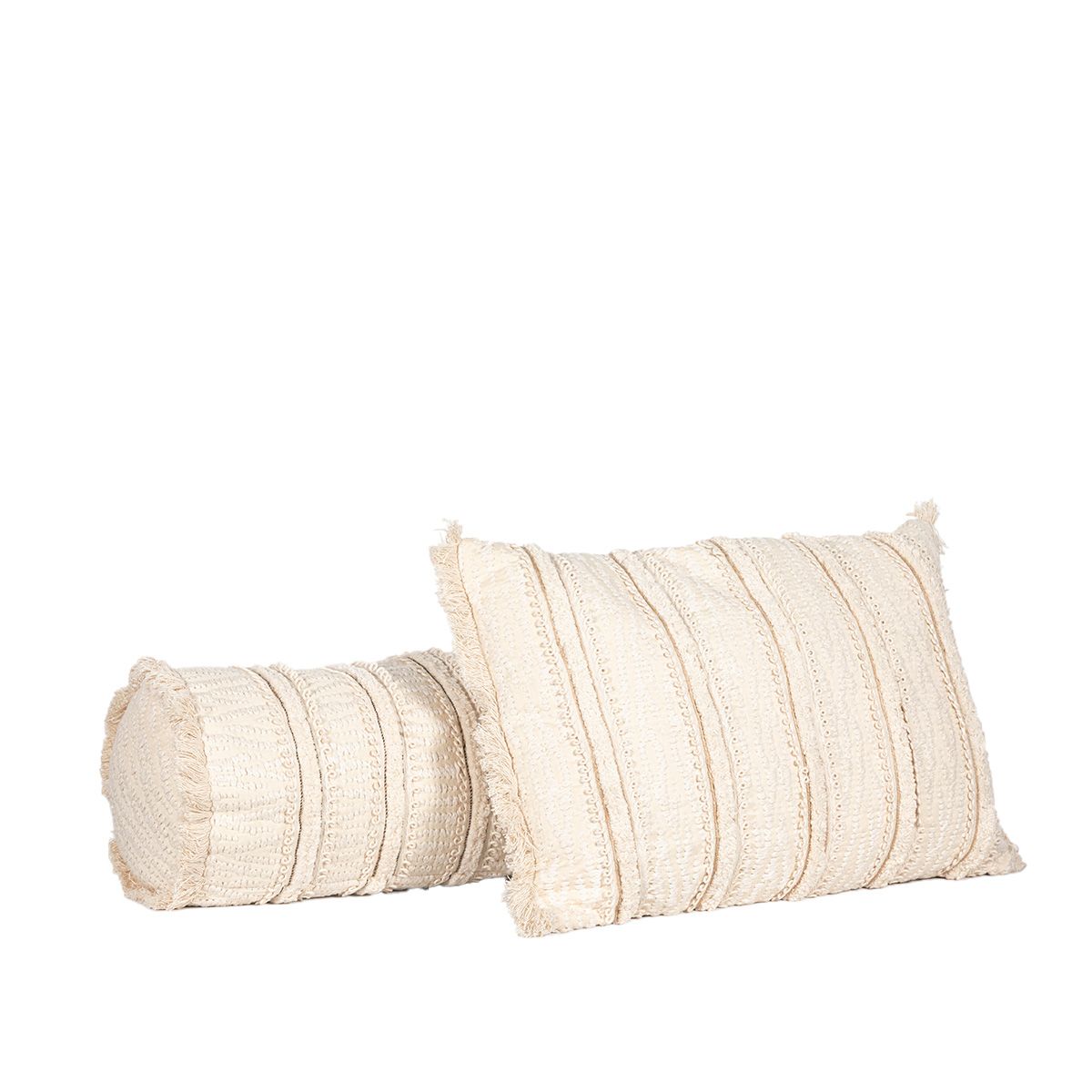 Almohadon Curl Bordado Con Flecos - 35 X 50 Cm