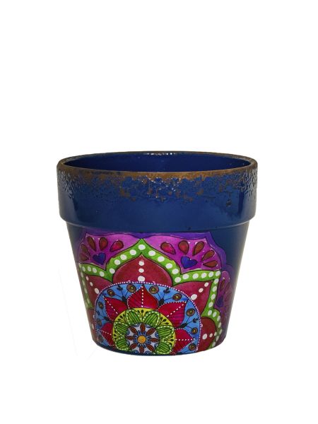 Maceta mandala azul grande